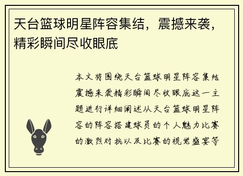 天台篮球明星阵容集结，震撼来袭，精彩瞬间尽收眼底